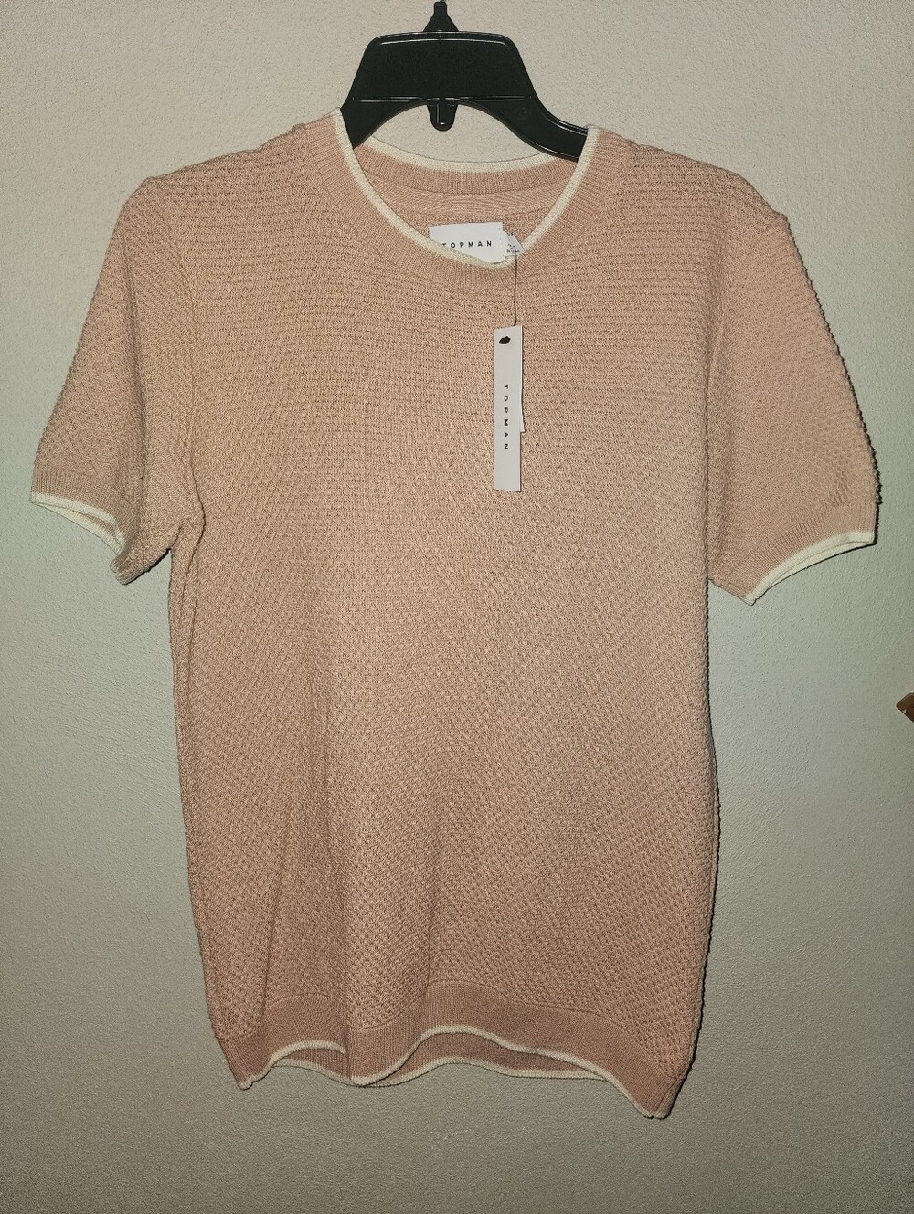 Topman Mens Knitted T-Shirt Dusty Rose Pink Textured Short Sleeve Sweater Size S